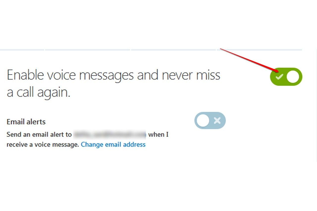 Le bouton pour activer la messagerie vocale sur le site Web de Skype.