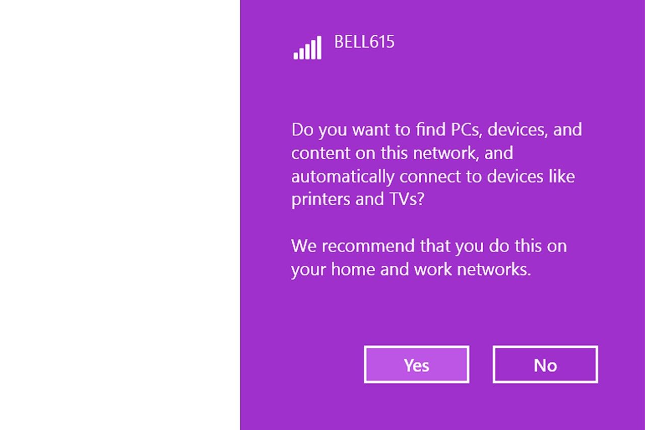 De Windows 8.1 invite à vous connecter à d'autres périphériques sur le même réseau.