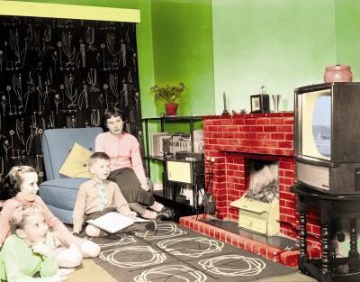 1950's era family watching television