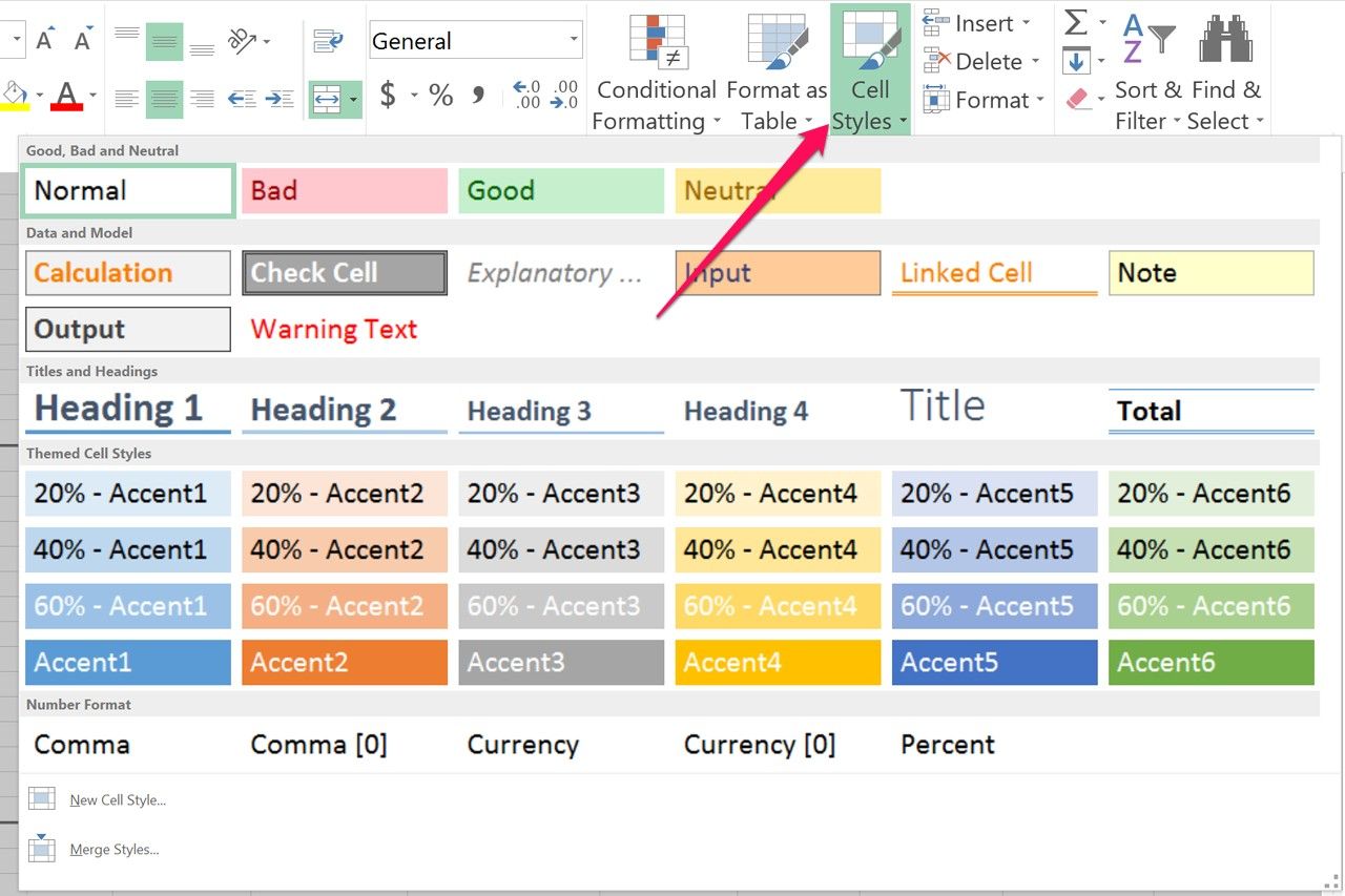 Excel 2013 styles de cellule.