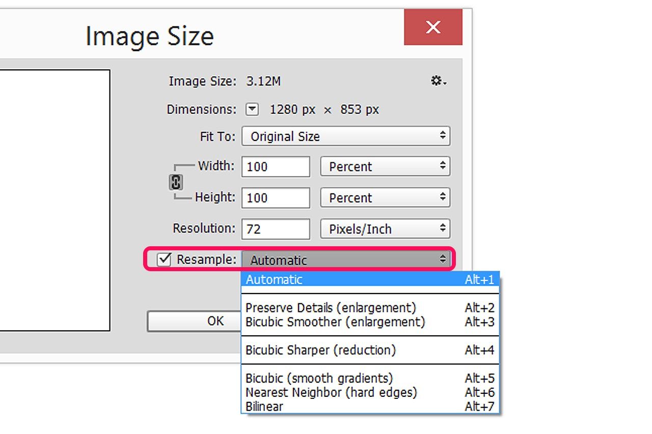 Photoshop's Image Size resampling options.