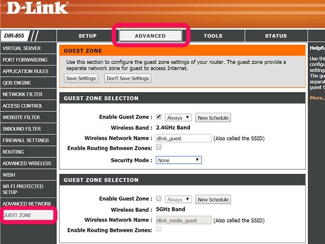 Routeurs D-Link appellent un réseau invité une Zone clients
