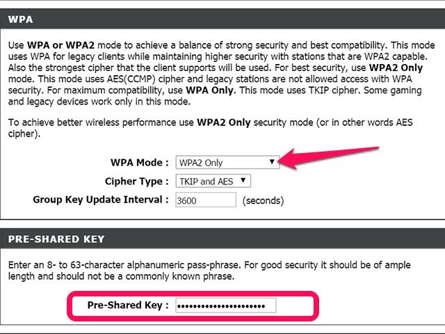 Dans la plupart des cas, utiliser WPA2 plutôt que WPA ou WEP.