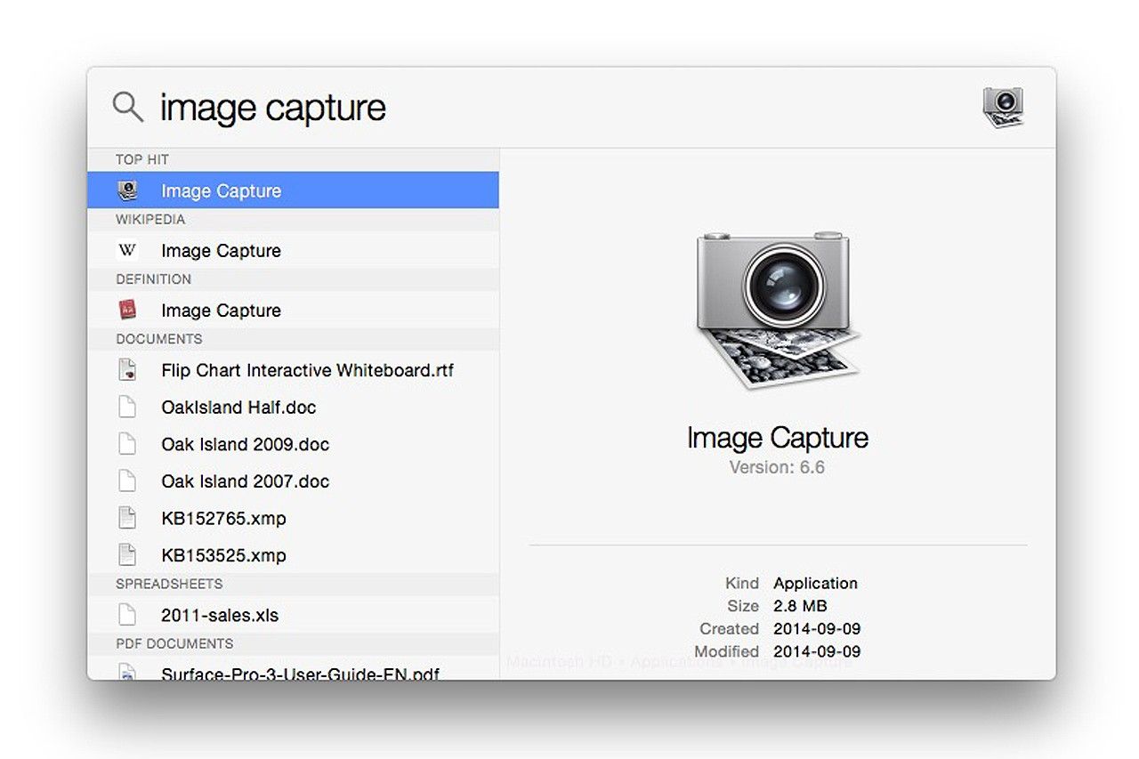 L'application de capture d'image dans la recherche Spotlight.