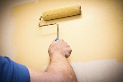 homme utilisant de rouleau à peinture sur le mur